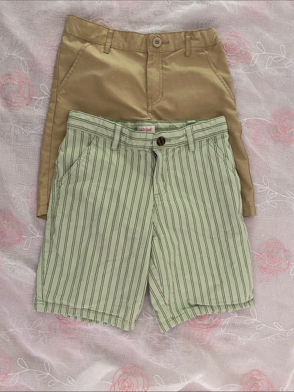 Cat & Jack Light Green Striped & Tan Men’s Shorts - 2-Pack